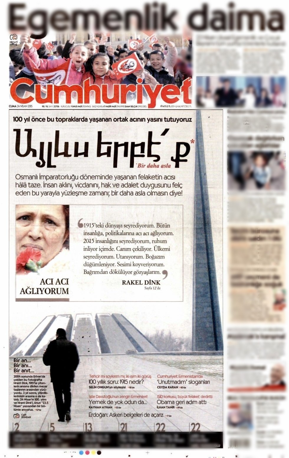 Cumhuriyet gazetesinden Ermenice manşet